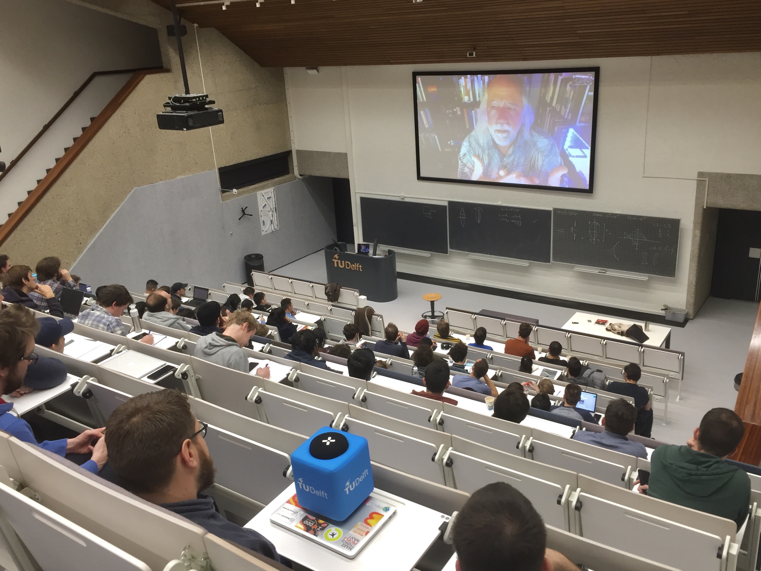 Pre-Corona: Ask-Me-Anything over Skype with Grady Booch, in TU Delft lecture hall, February 2020