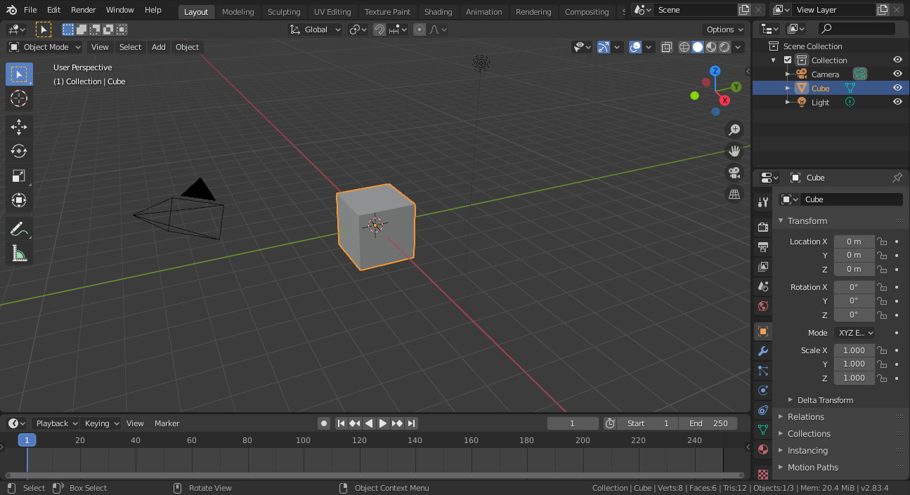 Blender's first interface on startup.