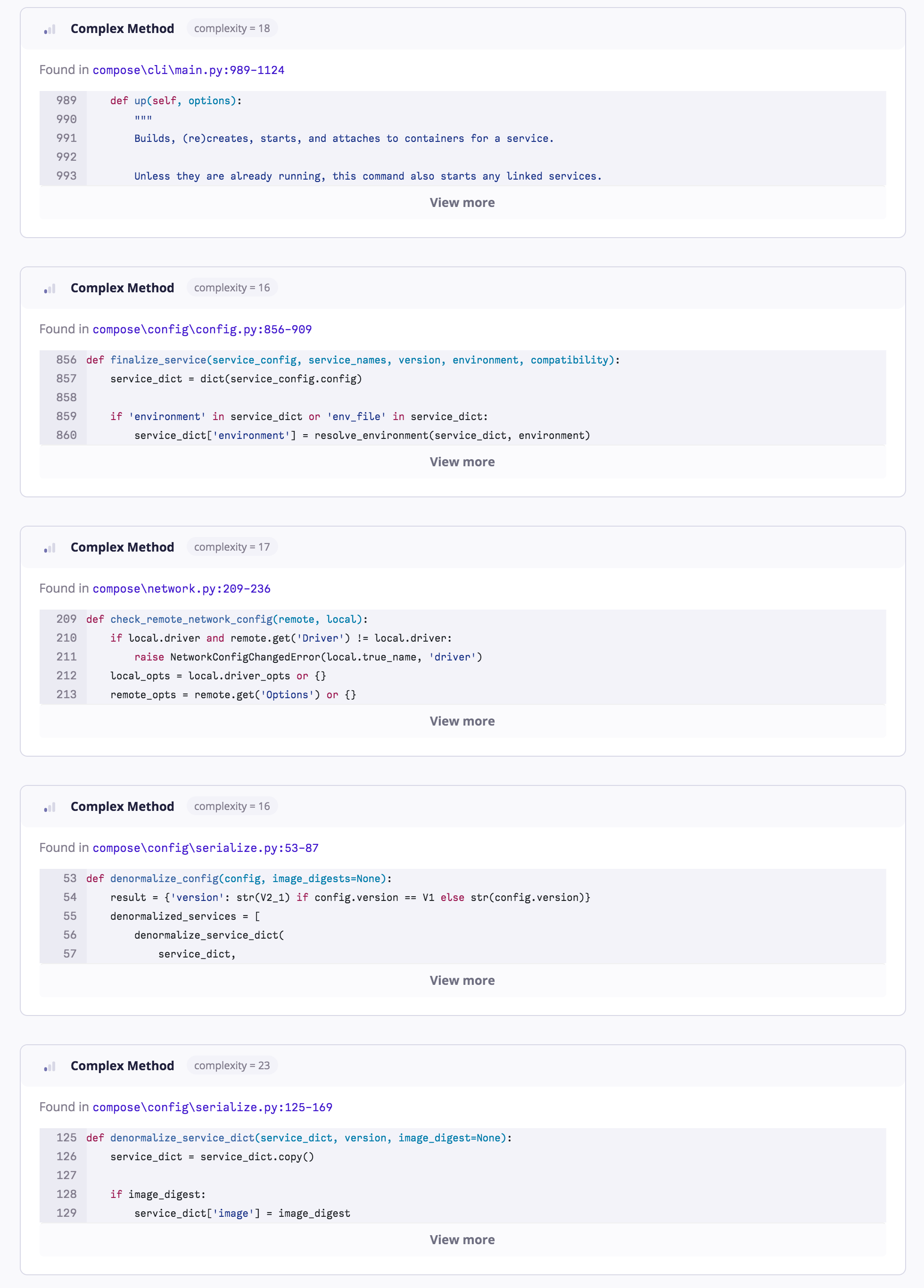 Compose source code methods with complexity issues