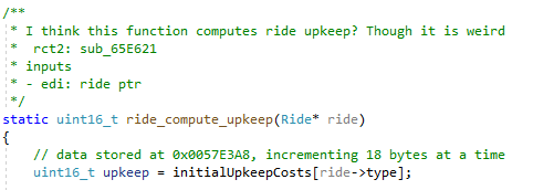 A function in the ride ratings module