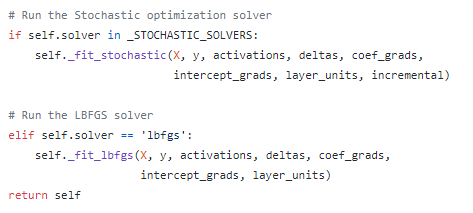 4: An example of how the configured fit method is called in an MLP